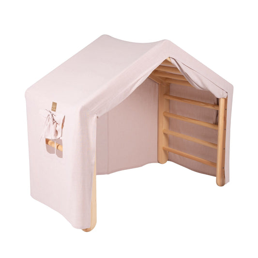 Large Natural Wood Ladder House With a Pink Cover